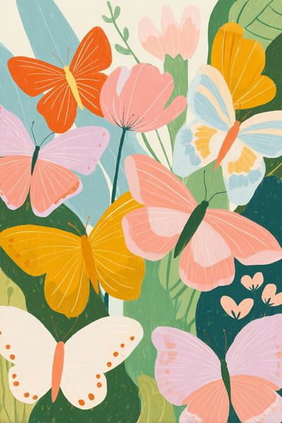Butterfly Garden Illustration Poster. poster