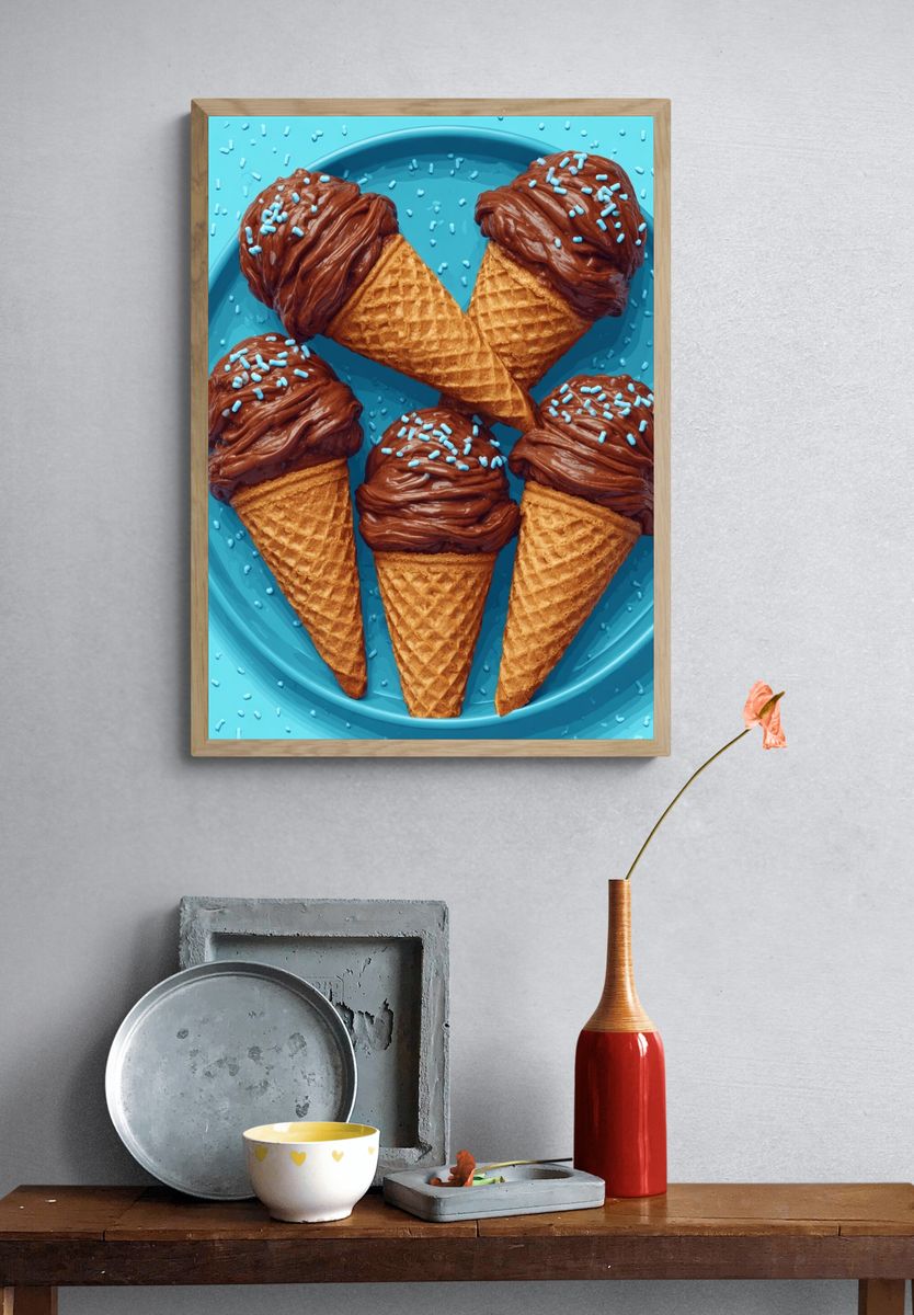 Chocolate Ice Cream Cones Illustration Poster. — room view 3