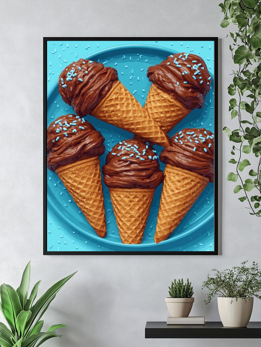 Chocolate Ice Cream Cones Illustration Poster. — room view 4