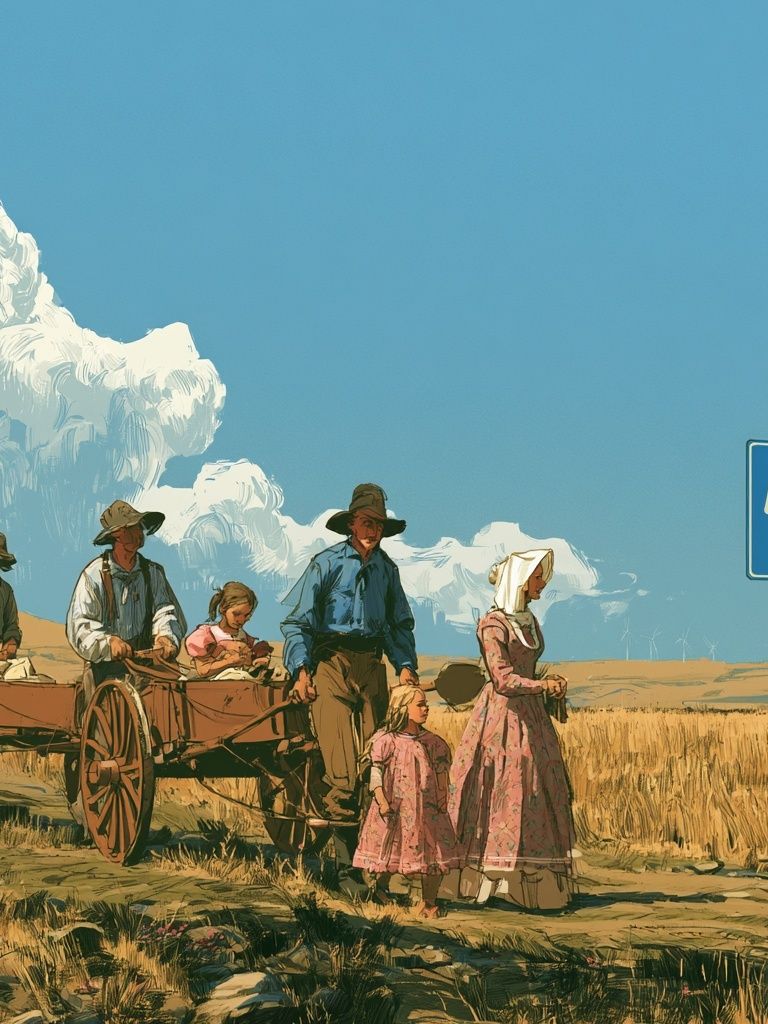 Prairie Wagon Scene Illustration Poster. poster detail