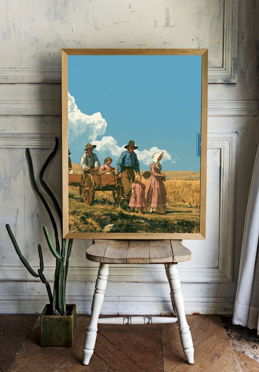 Prairie Wagon Scene Illustration Poster. — room view 1