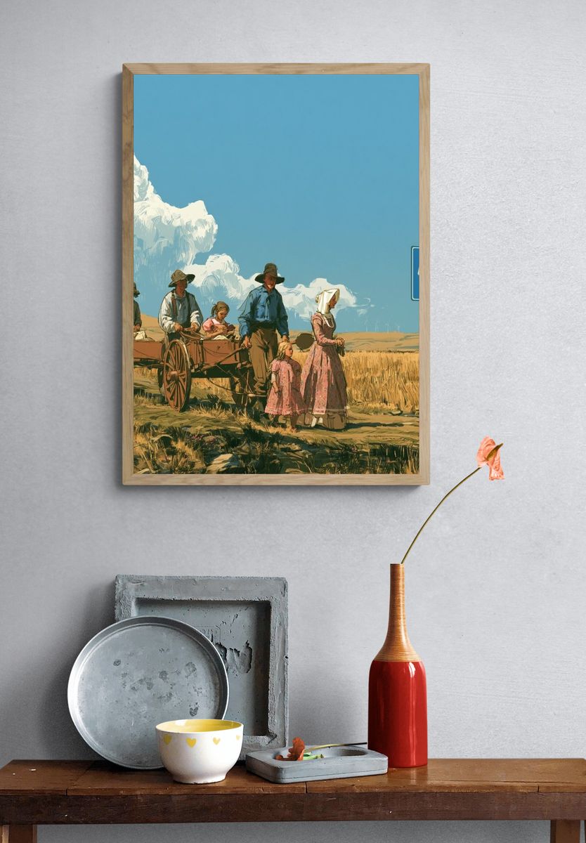 Prairie Wagon Scene Illustration Poster. — room view 3
