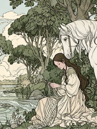 Girl and White Horse Illustration Poster. poster