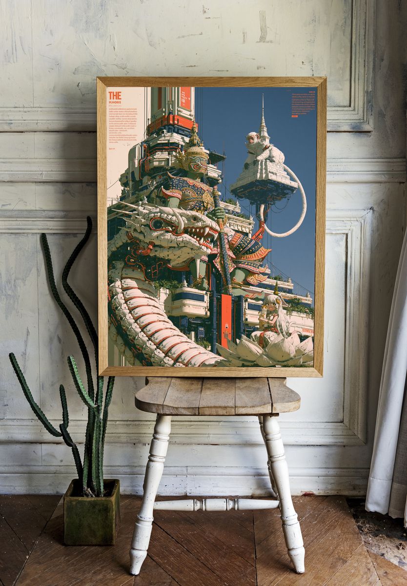 Mythic Cyber Temple Illustration Poster. — room view 1