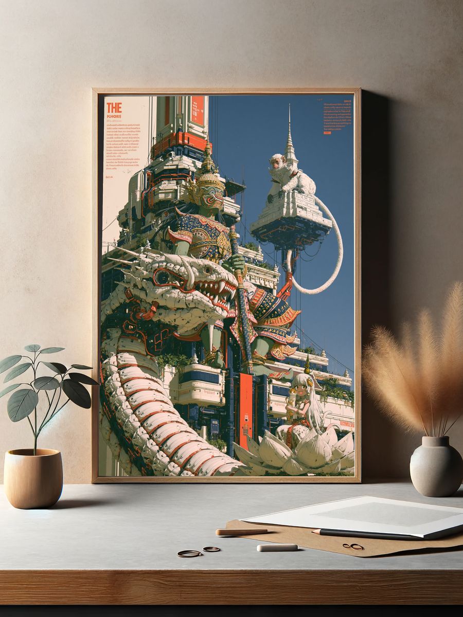 Mythic Cyber Temple Illustration Poster. — room view 2