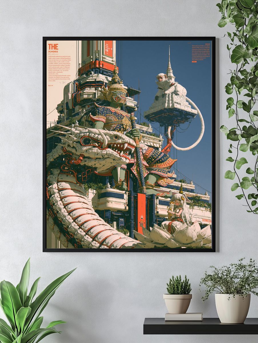 Mythic Cyber Temple Illustration Poster. — room view 4