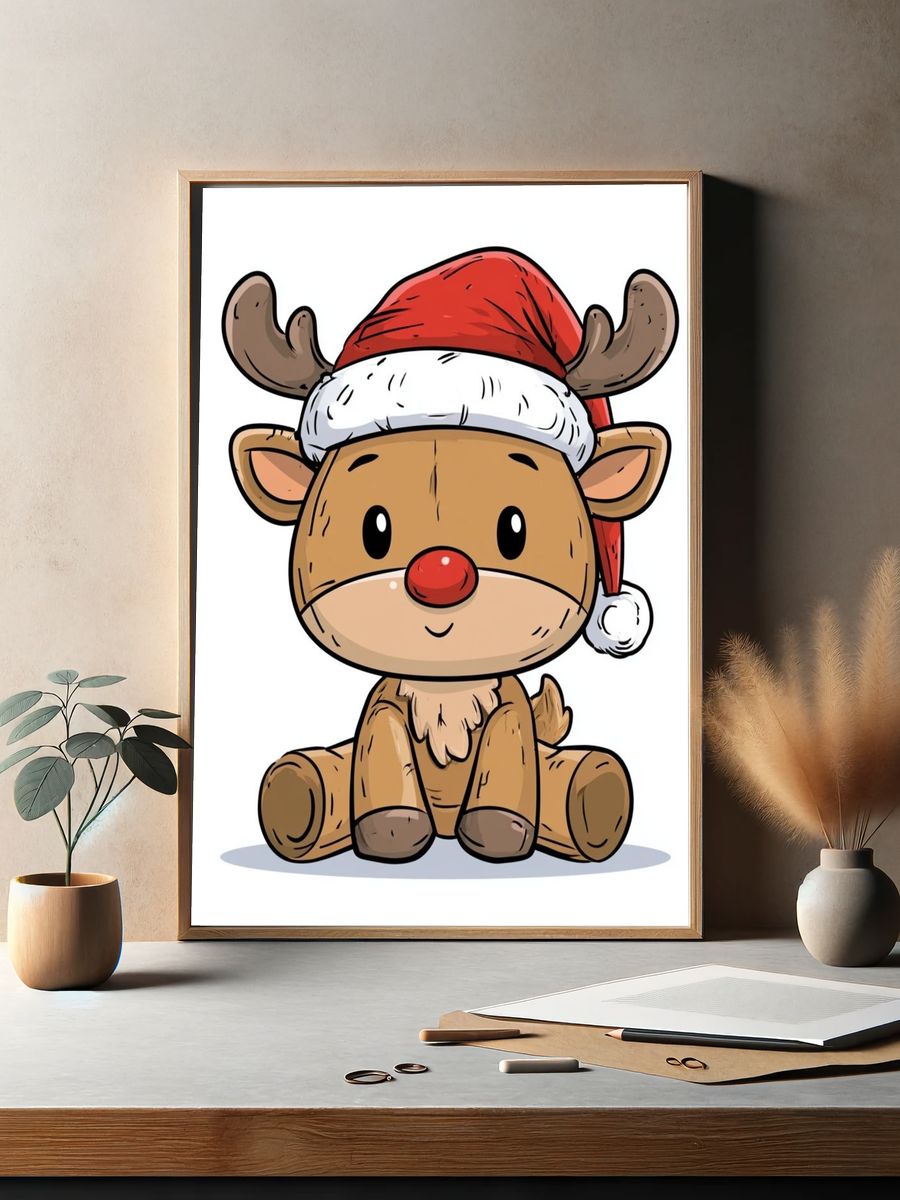 Christmas Reindeer Cartoon Poster. — room view 2