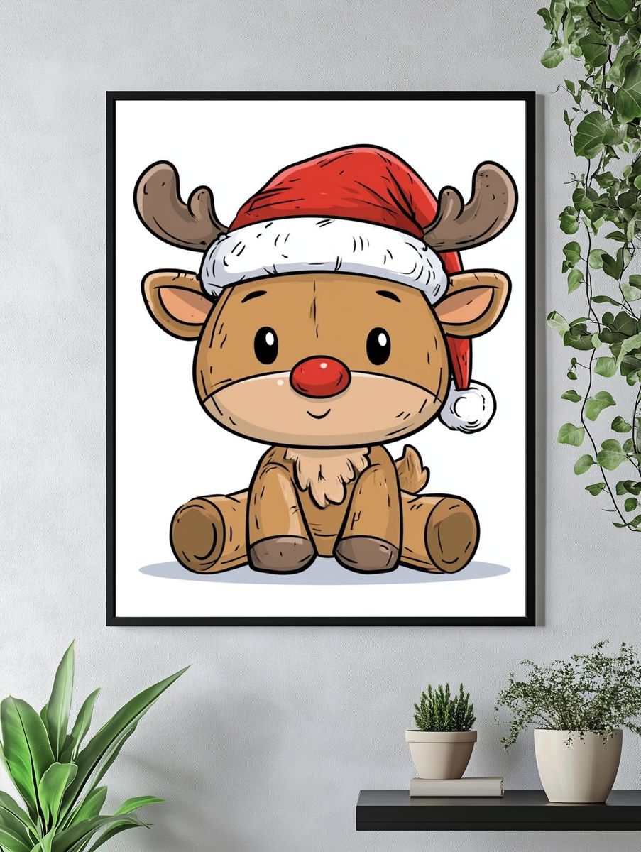 Christmas Reindeer Cartoon Poster. — room view 4