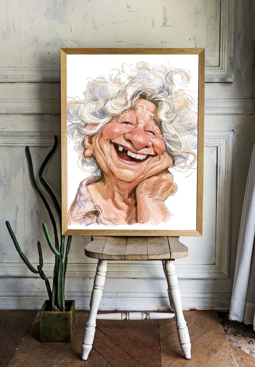 Smiling Elderly Woman Portrait Print. room preview