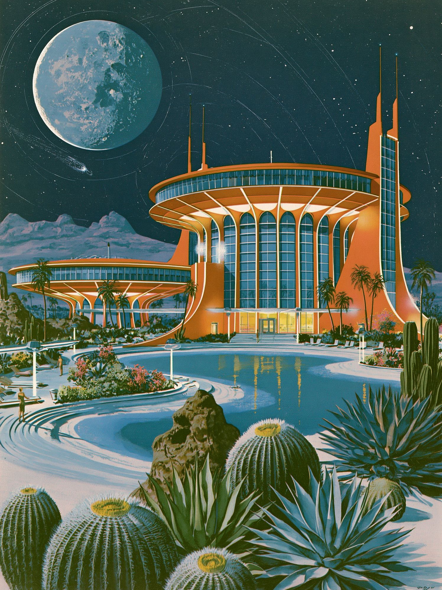 Retro Lunar Resort Illustration Poster. poster — illustration art