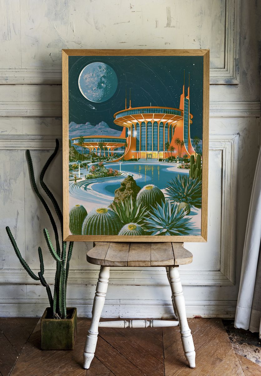 Retro Lunar Resort Illustration Poster. room preview