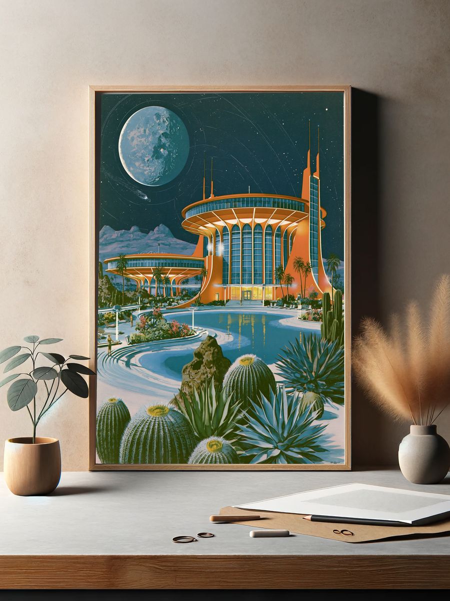 Retro Lunar Resort Illustration Poster. — room view 2