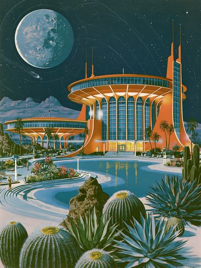 Retro Lunar Resort Illustration Poster.
