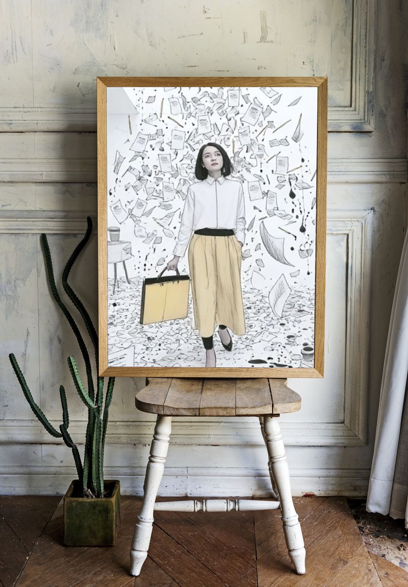 Floating Papers Fashion Illustration Poster. — room view 1