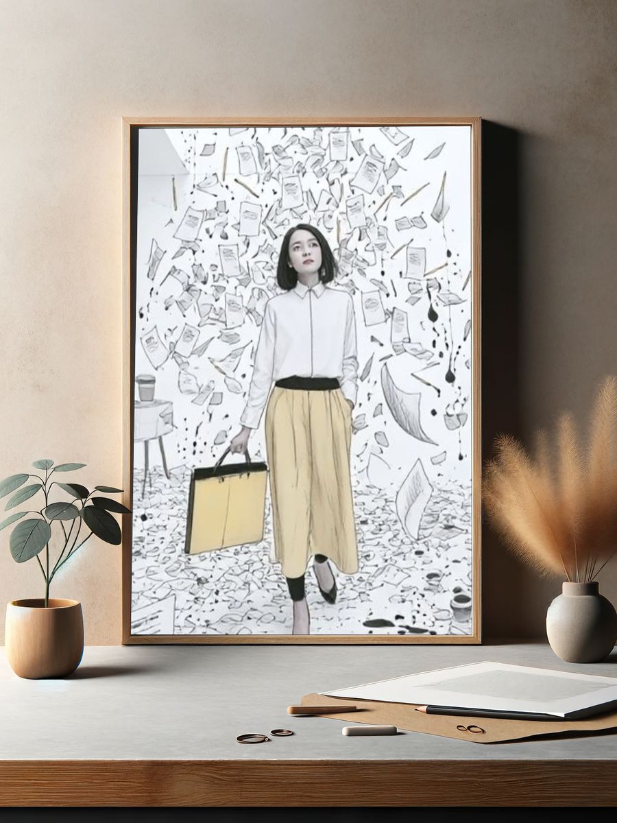 Floating Papers Fashion Illustration Poster. — room view 2