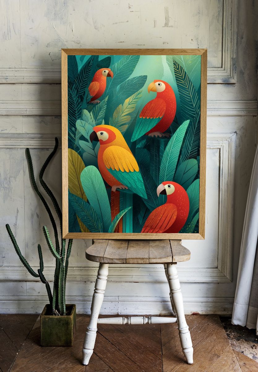 Tropical Parrots Illustration Poster. room preview