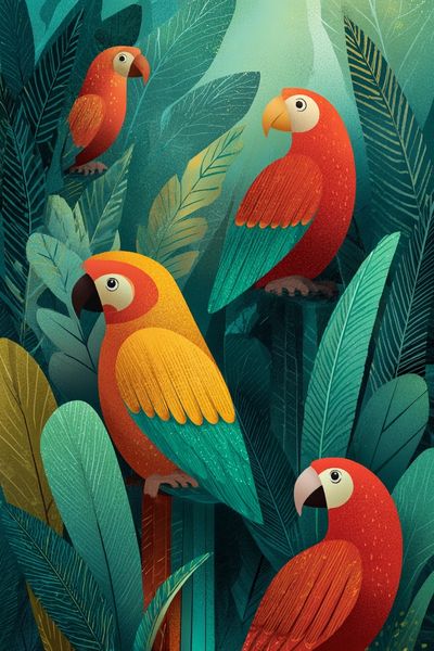 Tropical Parrots Illustration Poster.