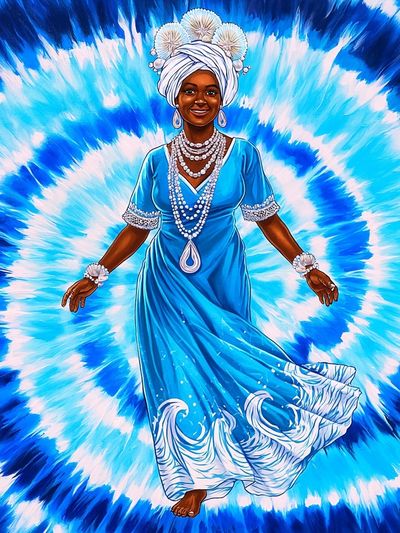 Blue Goddess Tie-Dye Illustration Poster. poster