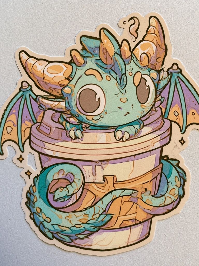 Cute Dragon in Cup Illustration Poster. poster — illustration art