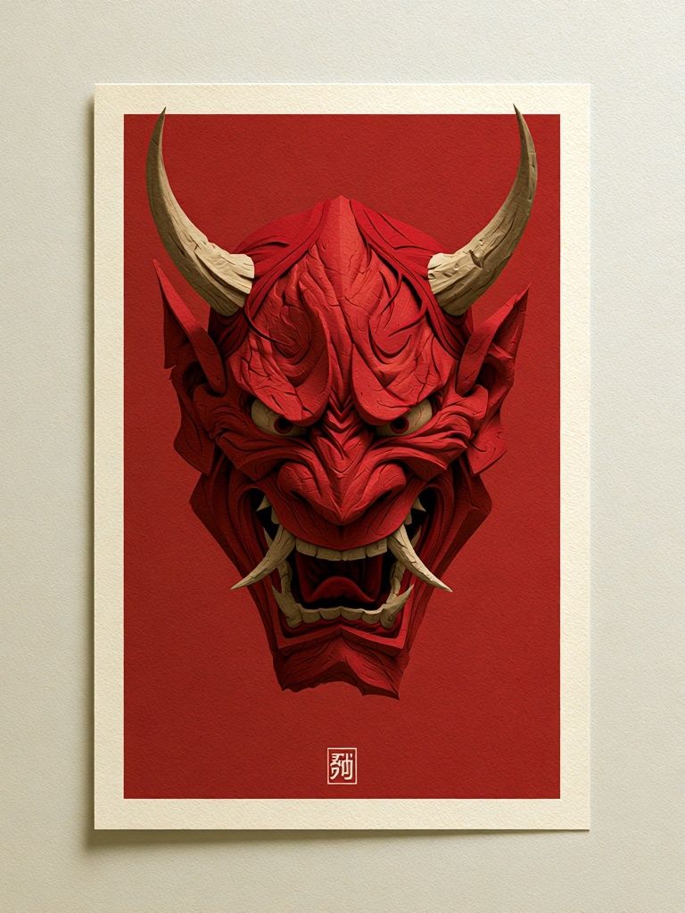 Red Oni Mask Illustration Poster. poster detail