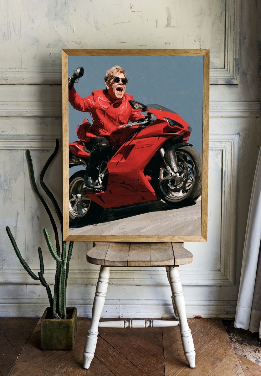 Red Sportbike Rider Illustration Poster. room preview