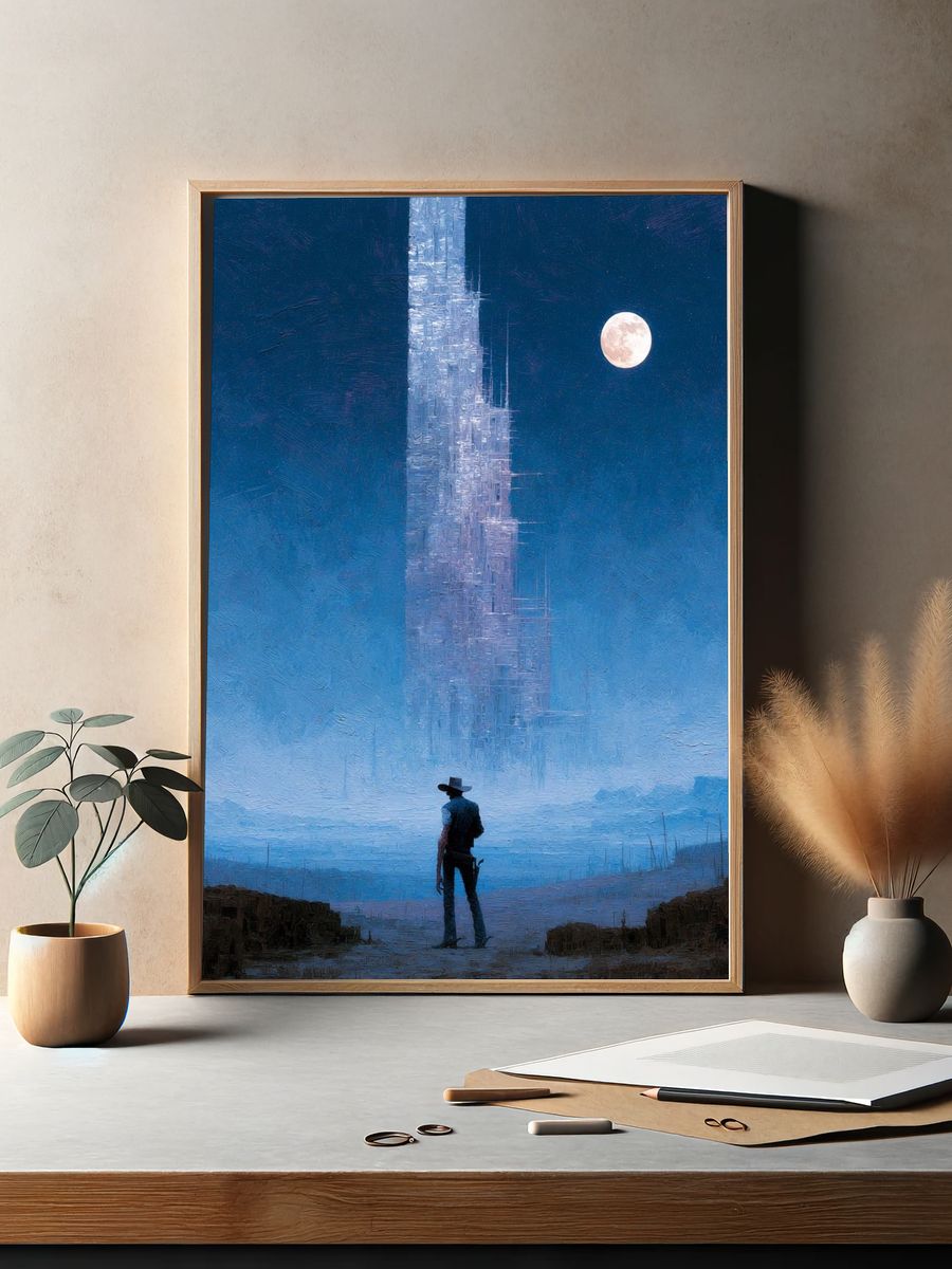 Lone Cowboy Under Moonlight Print. — room view 2
