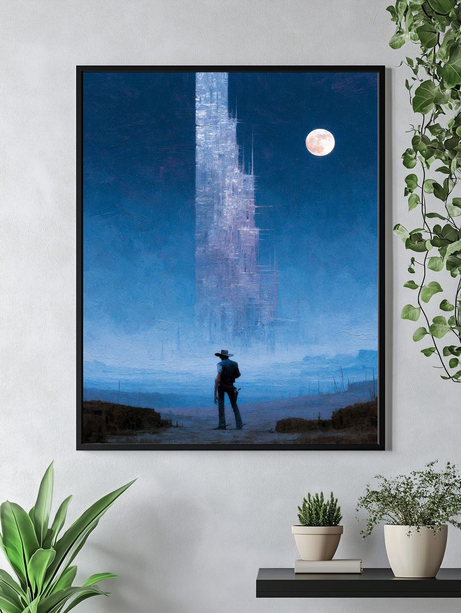 Lone Cowboy Under Moonlight Print. — room view 4