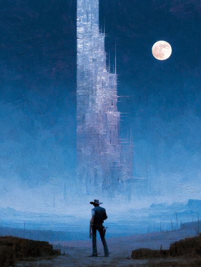 Lone Cowboy Under Moonlight Print.