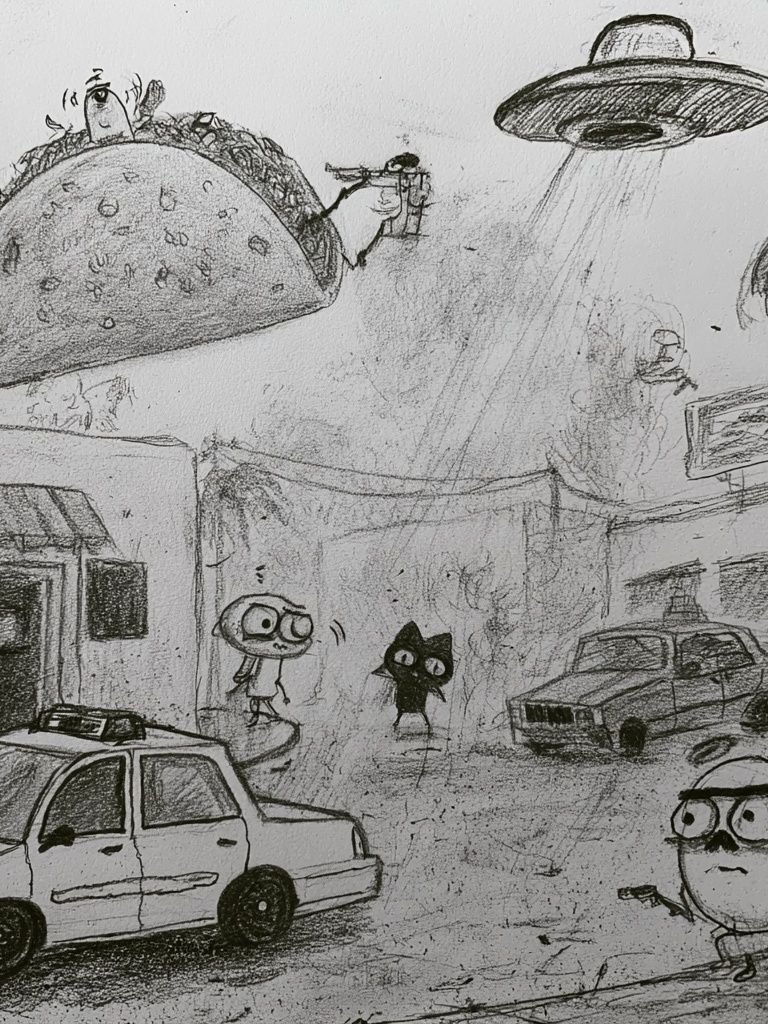 Surreal Taco Street Scene Print. poster — illustration art
