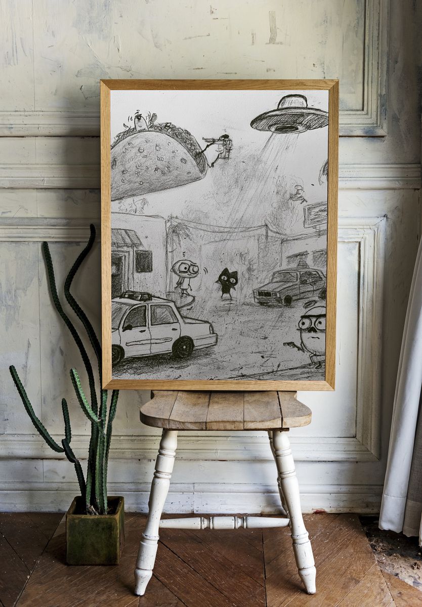 Surreal Taco Street Scene Print. — room view 1