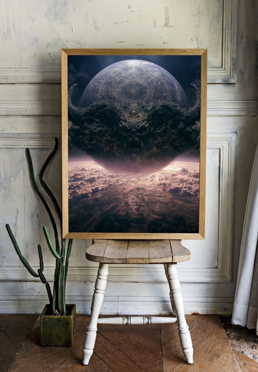 Cosmic Skull Planet Illustration Poster. room preview