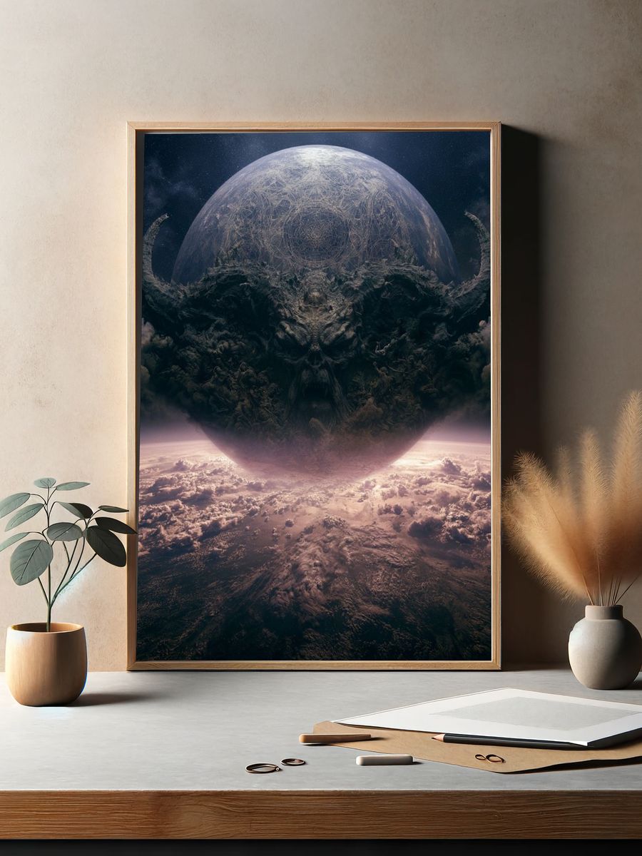 Cosmic Skull Planet Illustration Poster. — room view 2