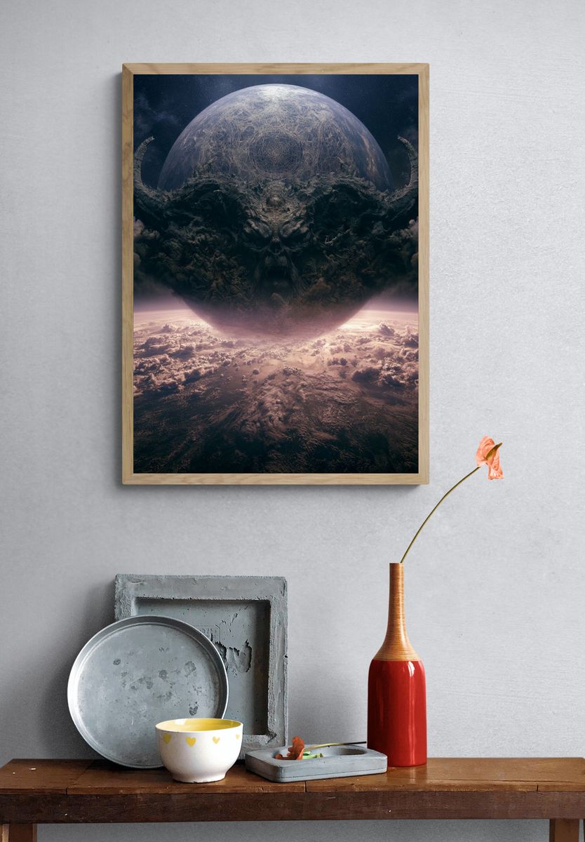 Cosmic Skull Planet Illustration Poster. — room view 3