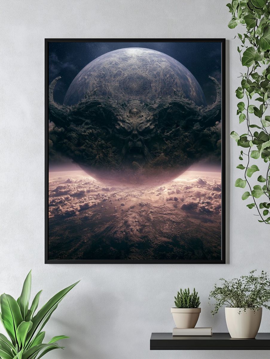 Cosmic Skull Planet Illustration Poster. — room view 4