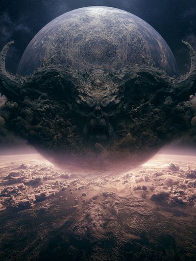 Cosmic Skull Planet Illustration Poster. poster