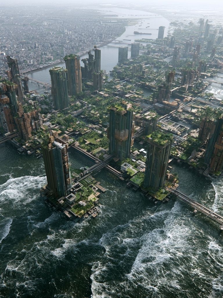 Futuristic Coastal Cityscape Print. poster — illustration art