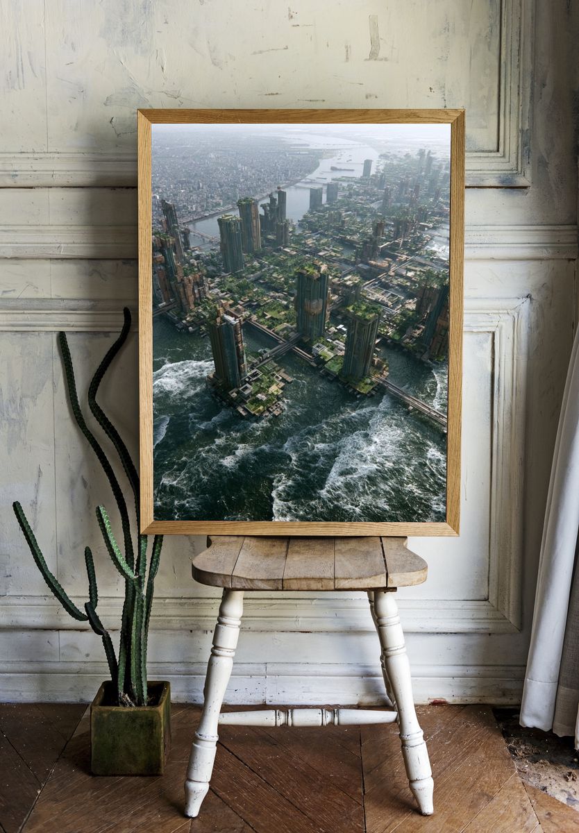 Futuristic Coastal Cityscape Print. room preview
