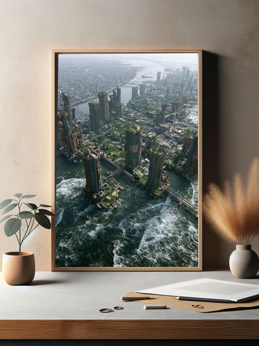 Futuristic Coastal Cityscape Print. — room view 2