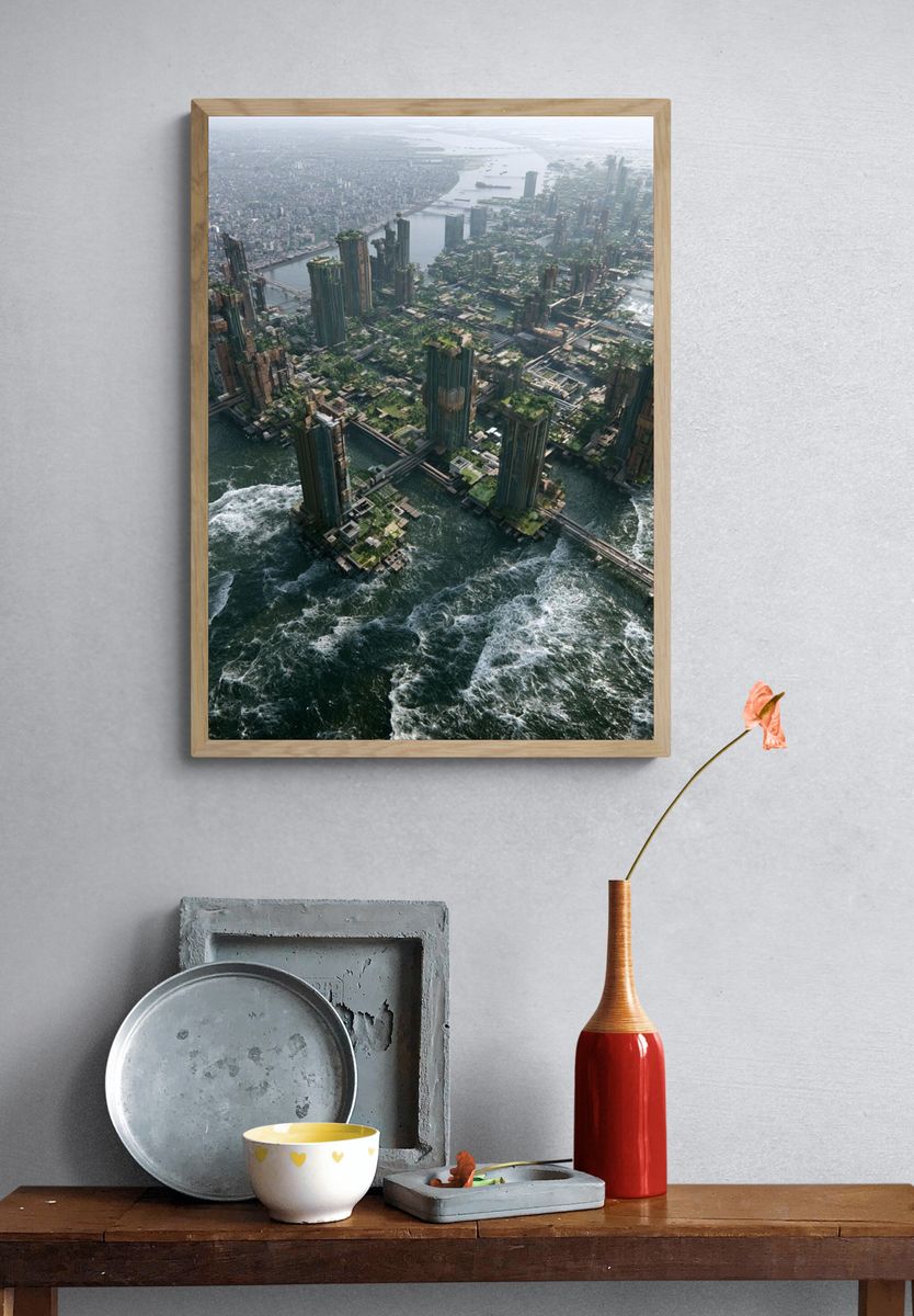 Futuristic Coastal Cityscape Print. — room view 3