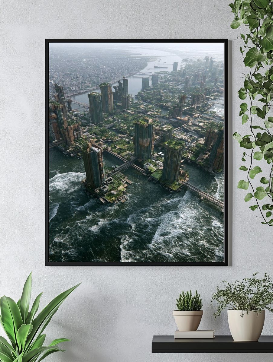 Futuristic Coastal Cityscape Print. — room view 4