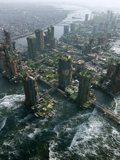 Futuristic Coastal Cityscape Print.