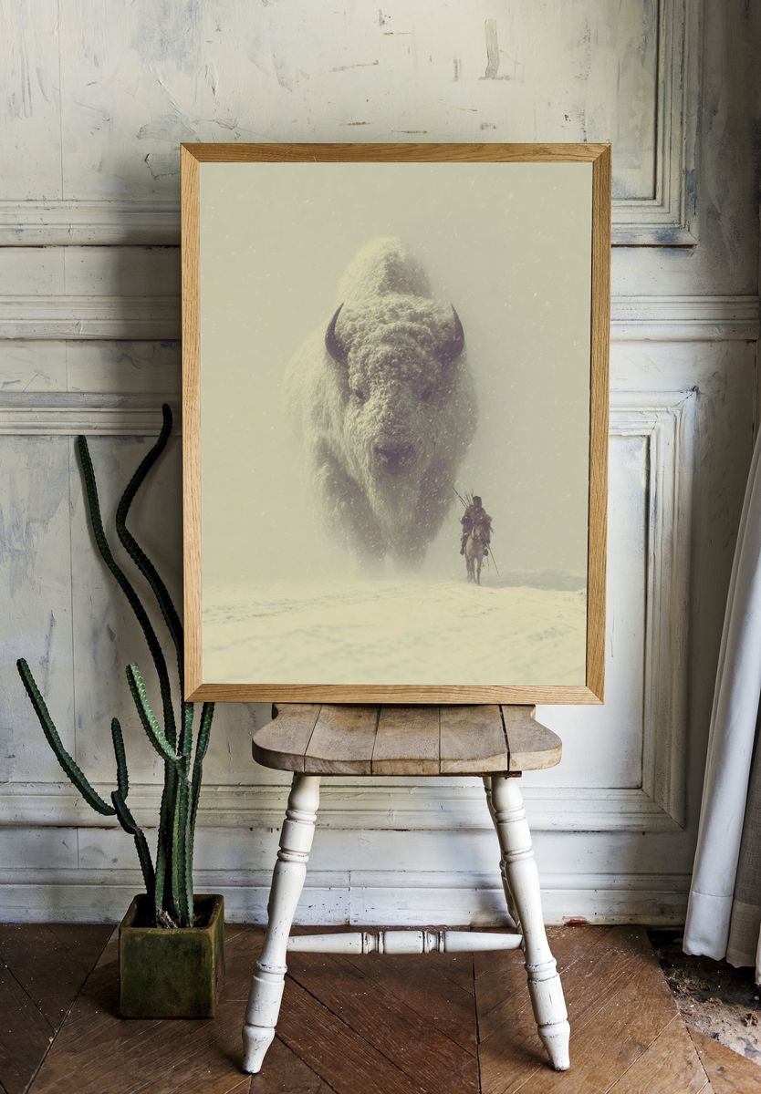 Snowy Buffalo Rider Fantasy Print. — room view 1
