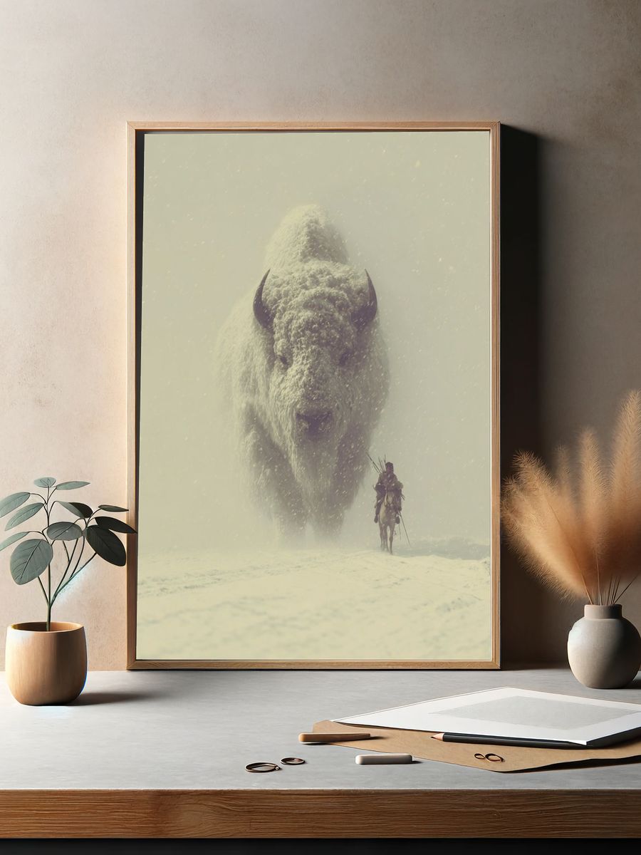 Snowy Buffalo Rider Fantasy Print. — room view 2