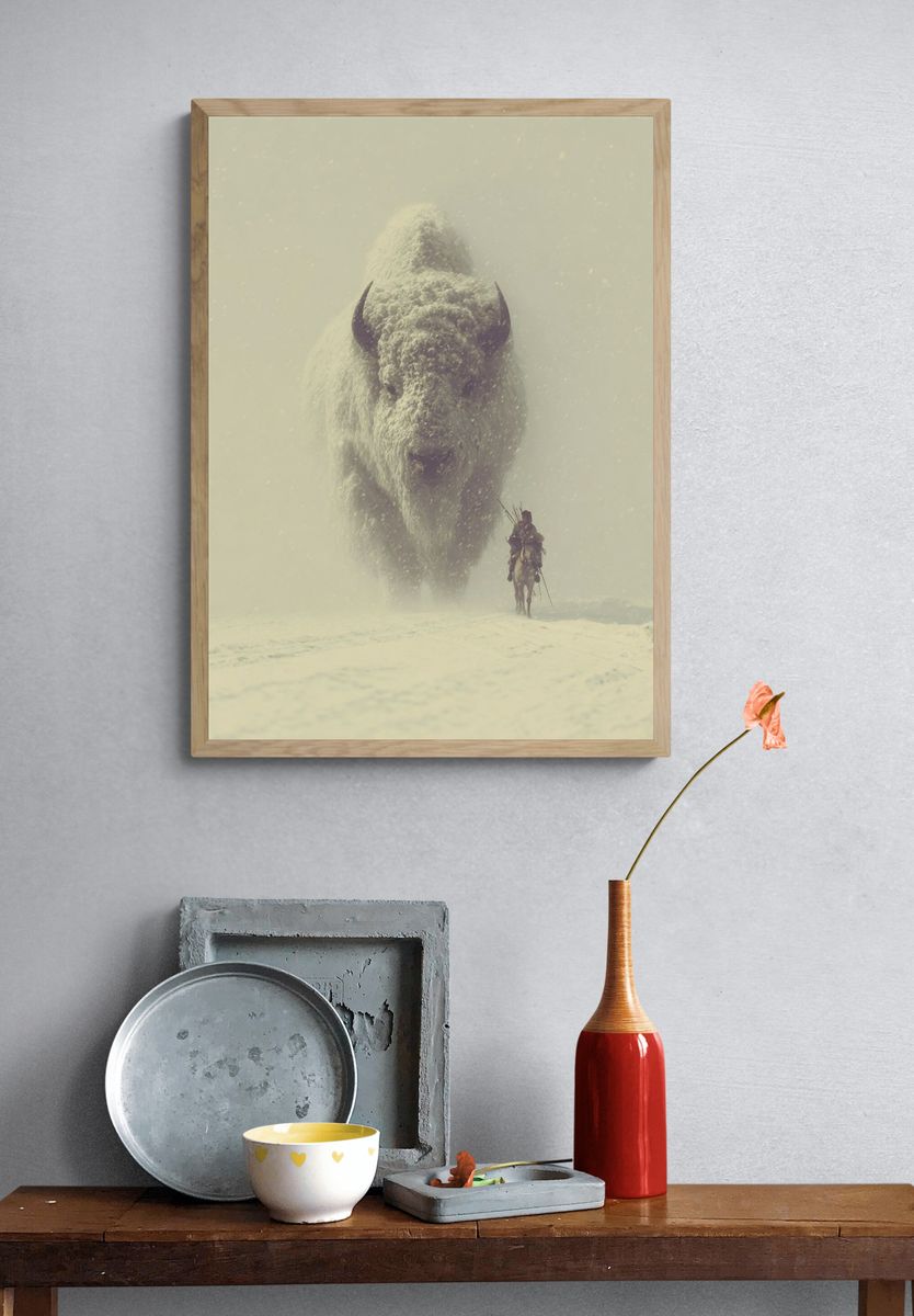 Snowy Buffalo Rider Fantasy Print. — room view 3