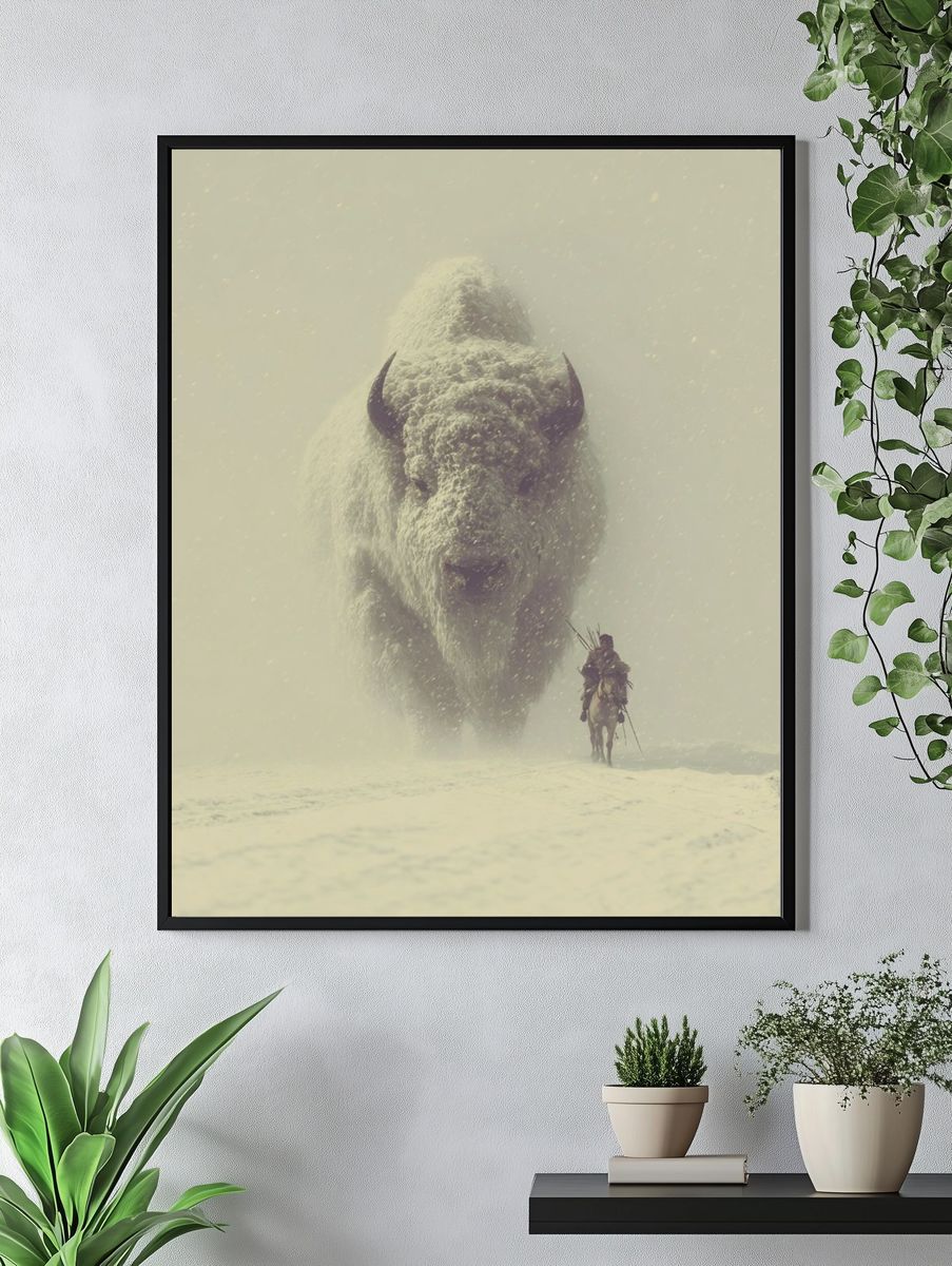 Snowy Buffalo Rider Fantasy Print. — room view 4