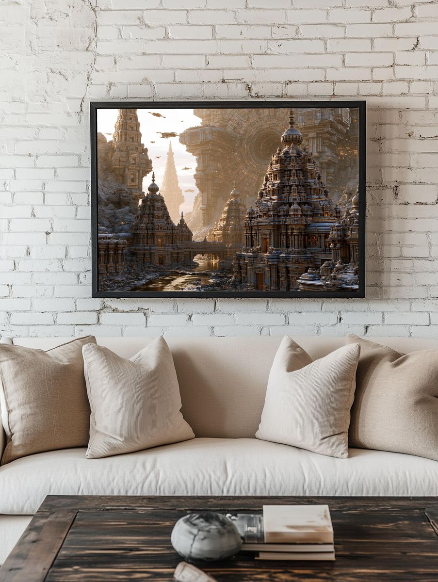 Futuristic Temple City Poster. room preview