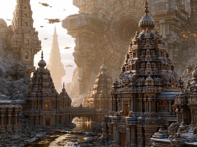 Futuristic Temple City Poster.