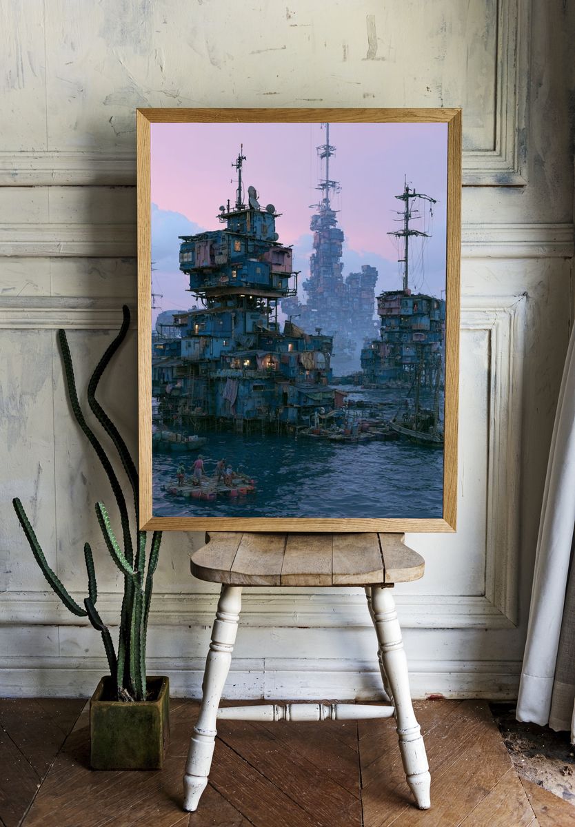 Floating Seastead Cityscape Print. — room view 1