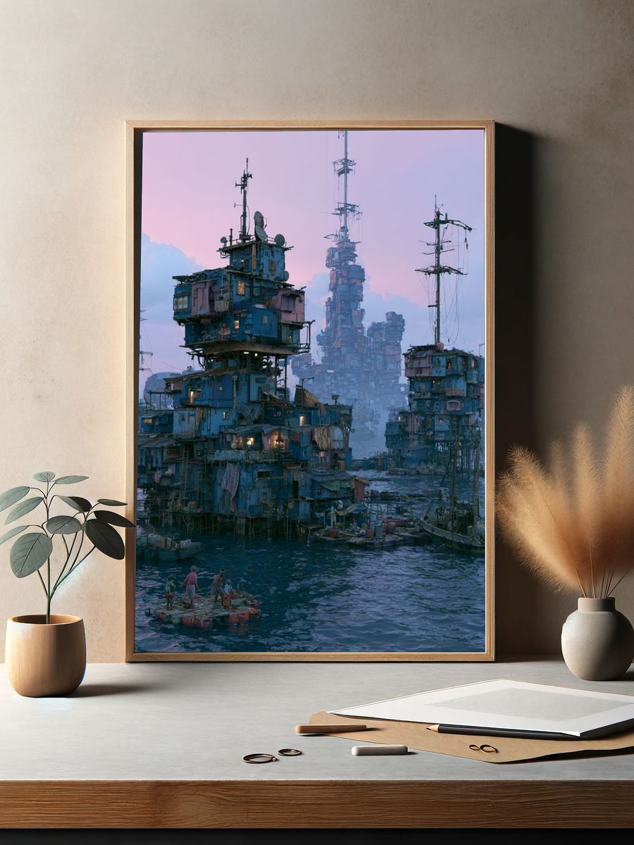 Floating Seastead Cityscape Print. — room view 2