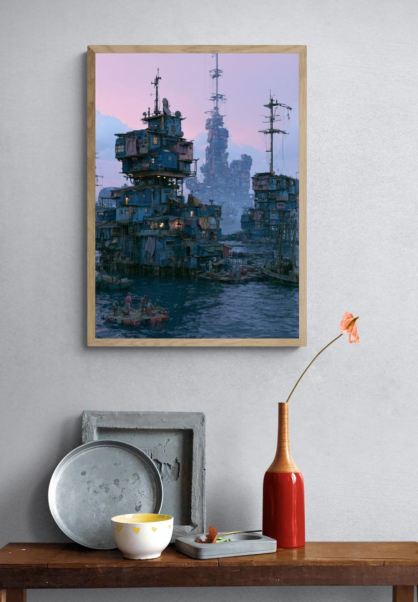 Floating Seastead Cityscape Print. — room view 3